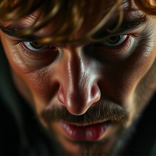 Close-up of an actor deeply focused and expressing intense emotion during a method acting exercise.